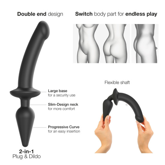 Анальна пробка з дилдо 2 в 1, діаметр 3,3/2,9 см, чорна Strap-On-Me Switch Plug-In Dildo Black, S