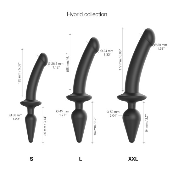 Анальна пробка з дилдо 2 в 1, діаметр 3,3/2,9 см, чорна Strap-On-Me Switch Plug-In Dildo Black, S