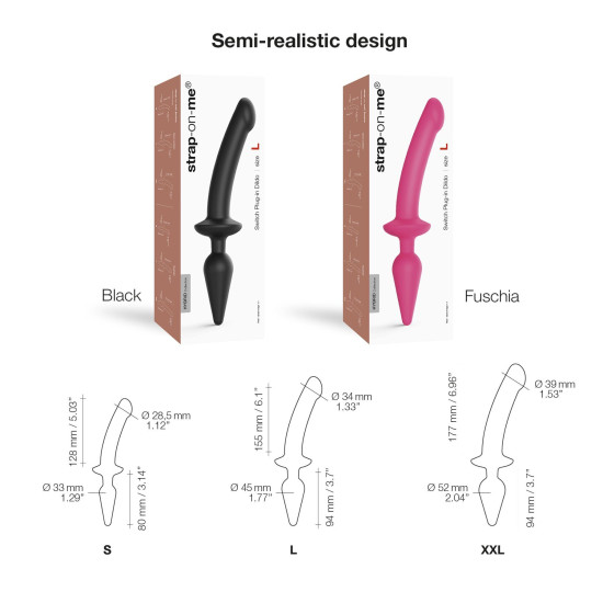Анальна пробка з дилдо 2 в 1, діаметр 3,3/2,9 см, чорна Strap-On-Me Switch Plug-In Dildo Black, S