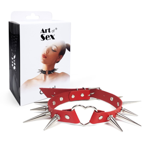 Чокер сердце с большими шипами из натуральной кожи, красный Art of Sex Crystal Red