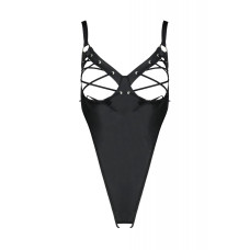 Боді з екошкіри з відкритим доступом до промежини Passion Celine Body Black, 4XL/5XL