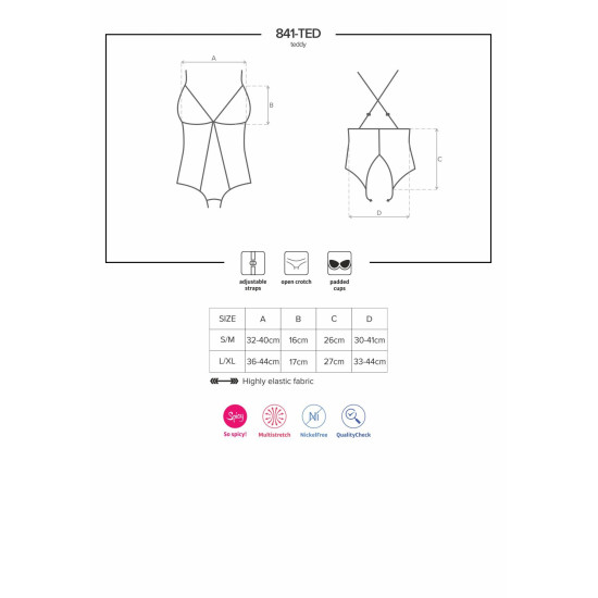 Сетчатое боди с открытыми ягодицами, чёрное Obsessive 841-TED-1 Teddy, L/XL