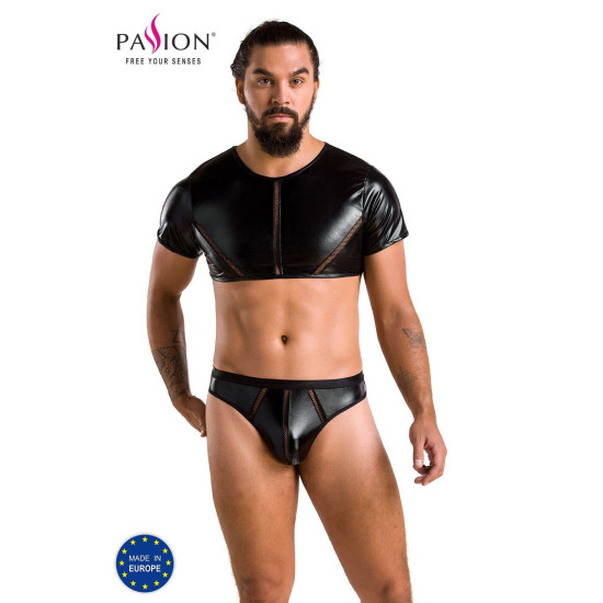 Комплект чоловічої білизни під латекс (кроп-топ, стрінги), чорний Passion 057 Set Peter Black, XXL/XXXL
