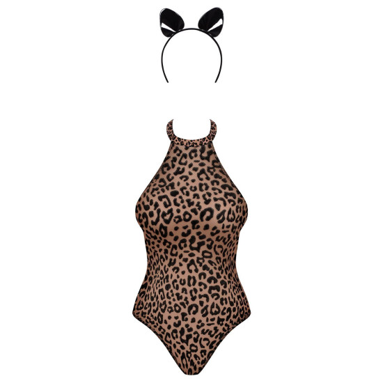 Эротический костюм леопарда (боди и обруч с ушками), черный Obsessive Leocatia Teddy Black, S/M