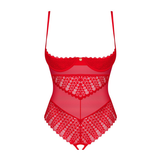 Боди с открытой грудью и доступом к промежности, красное Obsessive Ingridia Crotchless Teddy Red, XS/S