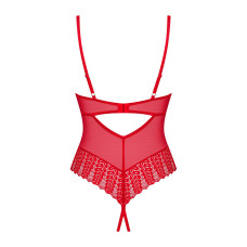Боді з відкритими грудьми і доступом до промежини, червоне Obsessive Ingridia Crotchless Teddy Red, XS/S
