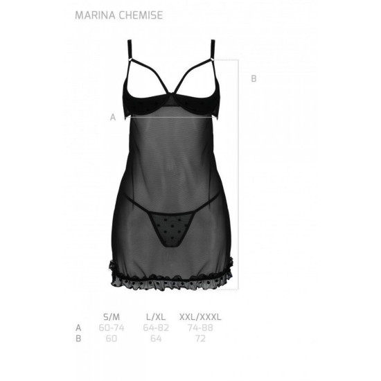 Эротический пеньюар, чёрный Passion Marina Chemise Black, XXL/XXXL