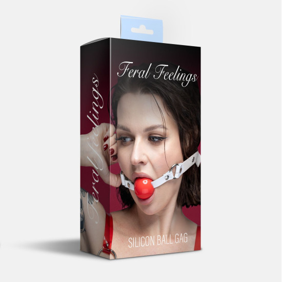Силиконовый кляп, белый ремень, красный шарик Feral Feelings Silicon Ball Gag White/Red