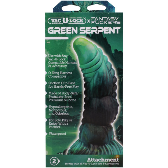 Фентезійний фалоімітатор Doc Johnson Vac-U-Lock x Fantasy Fuckers Green Serpent