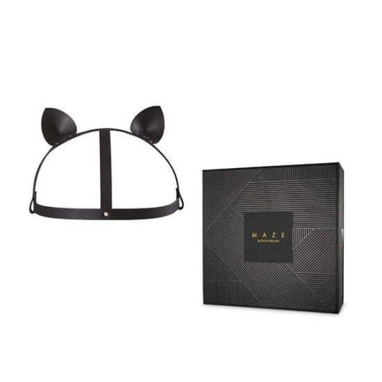 Маска кошечки с ушками из экокожи, черная Bijoux Indiscrets Maze Cat Ears Headpiece Black