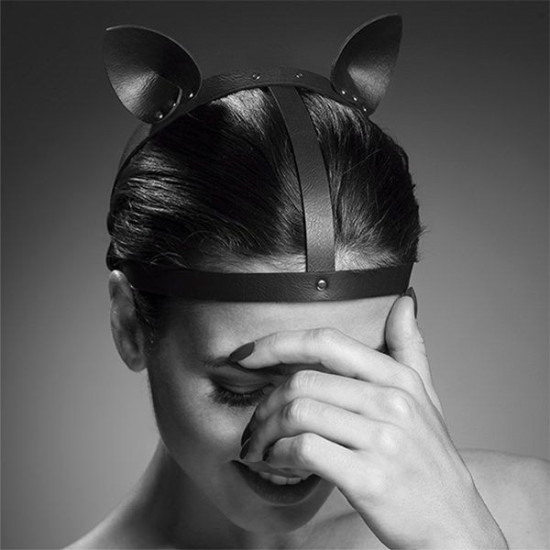 Маска кошечки с ушками из экокожи, черная Bijoux Indiscrets Maze Cat Ears Headpiece Black