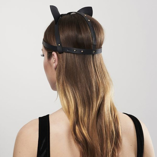 Маска кошечки с ушками из экокожи, черная Bijoux Indiscrets Maze Cat Ears Headpiece Black