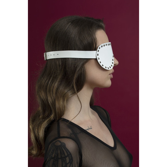 Маска на глаза с заклепками, белая, натуральная кожа Feral Feelings Blindfold Mask with Rivets White