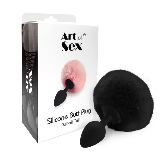 Анальна пробка з хвостиком зайчика, чорного кольору, діаметр 3, 5 см Art of Sex Silicone Bunny Tails Butt Plug Black, M