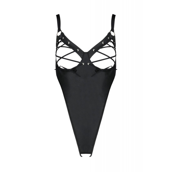 Боді з відкритим доступом з екошкіри Passion Celine Body Black, 6XL/7XL
