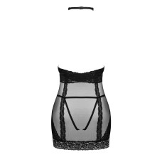 Чорна напівпрозора сорочка з відкритими грудьми і чокером Obsessive Lacrisia Chemise Black, XS/S