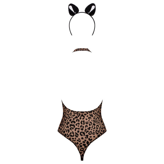Эротический костюм леопарда (боди и обруч с ушками), черный Obsessive Leocatia Teddy Black, L/XL