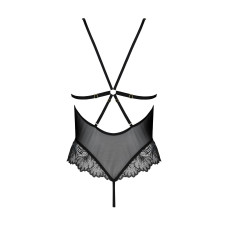 Сітчасте боді з мереживним ліфом, чорне Passion Deliena Body Black, XXL/XXXL
