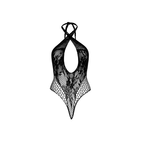 Мереживне тедді з глибоким вирізом і халтером, чорне Leg Avenue Lace and Net Halter Teddy Black, One Size