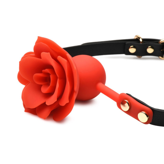 Силіконовий кляп у формі троянди, червоний Master Series Blossom Silicone Rose Gag Red
