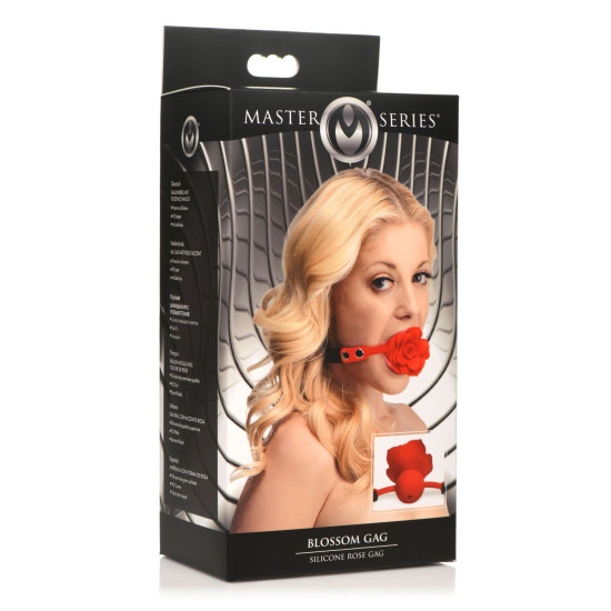 Силіконовий кляп у формі троянди, червоний Master Series Blossom Silicone Rose Gag Red