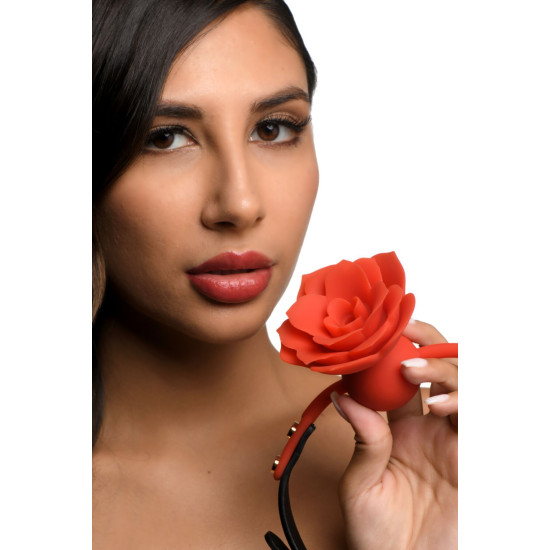 Силіконовий кляп у формі троянди, червоний Master Series Blossom Silicone Rose Gag Red