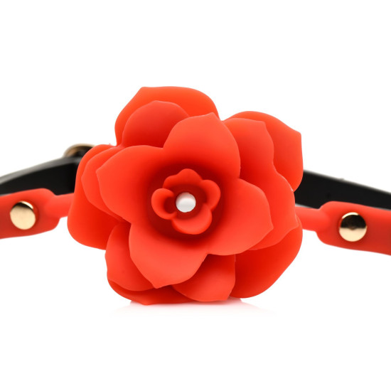 Силіконовий кляп у формі троянди, червоний Master Series Blossom Silicone Rose Gag Red