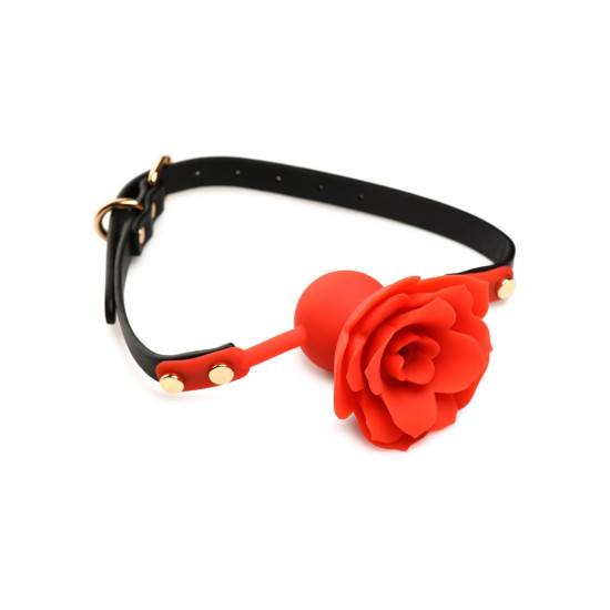 Силіконовий кляп у формі троянди, червоний Master Series Blossom Silicone Rose Gag Red