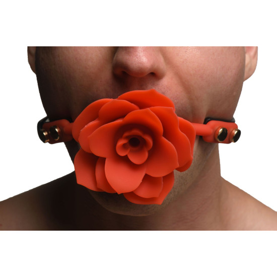 Силіконовий кляп у формі троянди, червоний Master Series Blossom Silicone Rose Gag Red