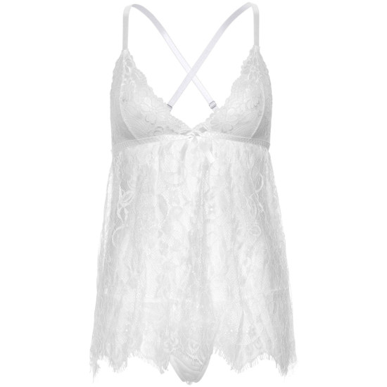 Сорочка бебі-долл, біла (в комплекті стрінги) Leg Avenue Floral Lace Babydoll & String White, S