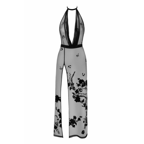 Длинное платье из флокированной сетки с открытой спиной Noir Handmade F312 Divinity Long Flocked Mesh Dress with Open Back, L