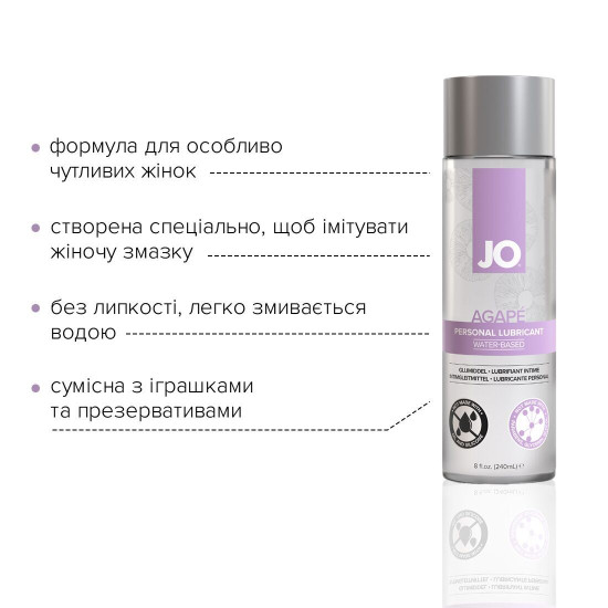 Змазка на водній основі без гліцерину, гліколю і парабенів JO AGAPE ORIGINAL, 240 ml