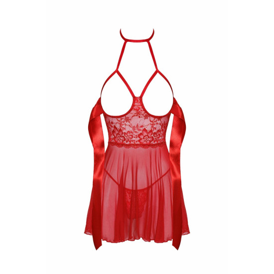 Беби-дол из сетчатого материала с бантом и кружевами, красный Kissable Sexy Kiss Babydoll Red, S/M