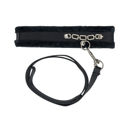 Ошейник с поводком с кристаллами, черный Punishment Crystal Collar & Leash Black