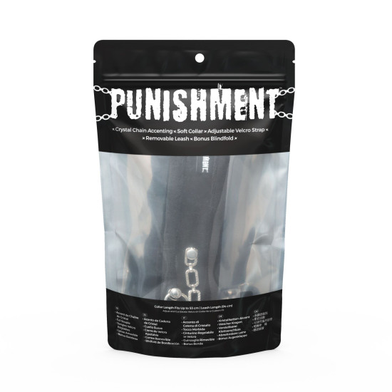 Ошейник с поводком с кристаллами, черный Punishment Crystal Collar & Leash Black