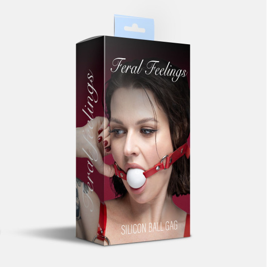 Силиконовый кляп, красный ремень, белый шарик Feral Feelings Silicon Ball Gag Red/White