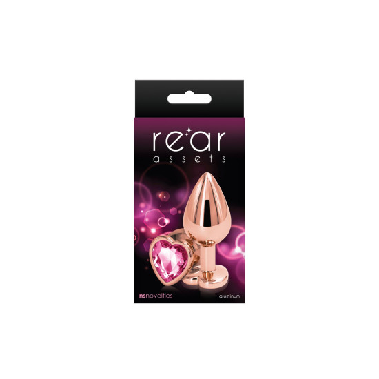 Анальна пробка, рожева, з рожево-золотистим сердечком в основі NS Novelties Rear Assets - Rose Gold Heart - Pink, M