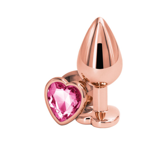Анальна пробка, рожева, з рожево-золотистим сердечком в основі NS Novelties Rear Assets - Rose Gold Heart - Pink, M