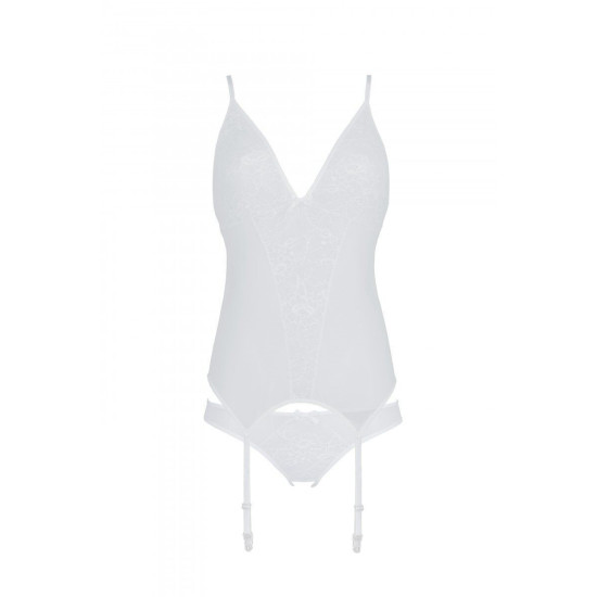 Корсет с пажами и трусиками с ажурным декором и открытым шагом, белый Passion Ursula Corset White, XXL/XXXL