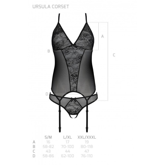 Корсет с пажами и трусиками с ажурным декором и открытым шагом, белый Passion Ursula Corset White, XXL/XXXL