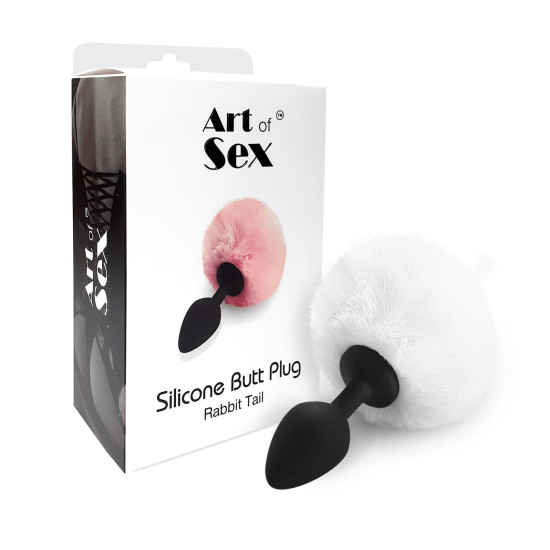 Анальна пробка з хвостиком зайчика, білого кольору, діаметр 3,5 см Art of Sex Silicone Bunny Tails Butt Plug White, M