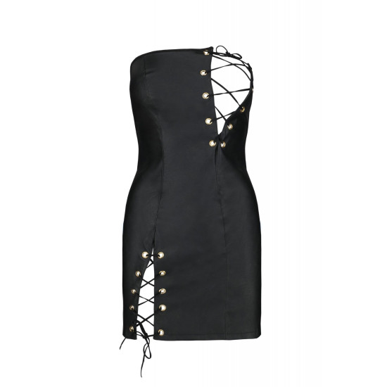 Мини-платье из экокожи (шнуровка, трусики в комплекте) Passion Celine Chemise Black, 4XL/5XL