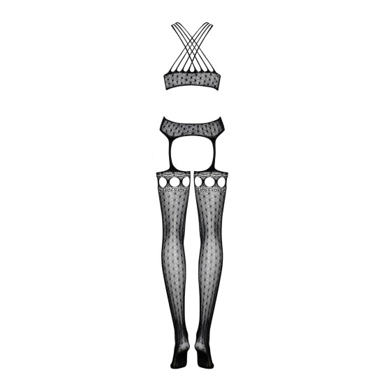 Бодістокінг зі шнурівкою і геометричним декором Obsessive Bodystocking G313, S/M/L