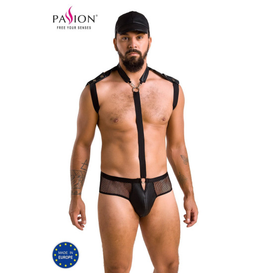 Комплект еротичної чоловічої білизни (боді, кепка), чорний Passion 038 John Black, XXL/XXXL
