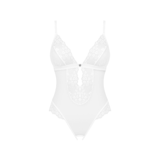 Эротическое полупрозрачное боди с открытым доступом, черное Obsessive Heavenly Crotchless Teddy Black, XS/S