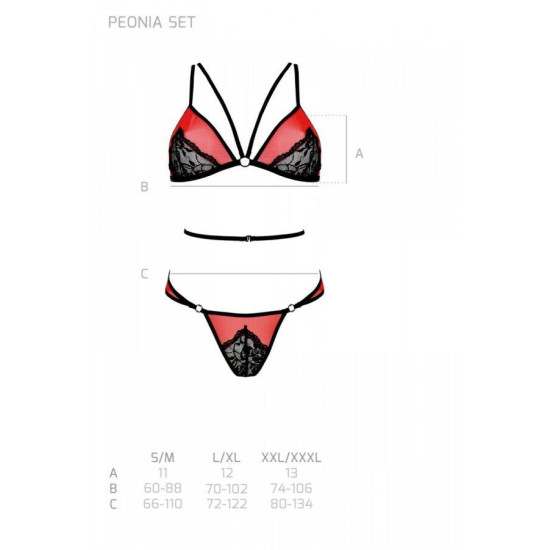 Комплект белья (бра, трусики), красный Passion Peonia Set Red, XXL/XXXL