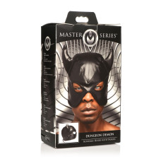 Маска для бондажу з рогами, чорна Master Series Dungeon Demon Bondage Mask with Horns Black