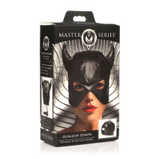 Маска для бондажу з рогами, чорна Master Series Dungeon Demon Bondage Mask with Horns Black
