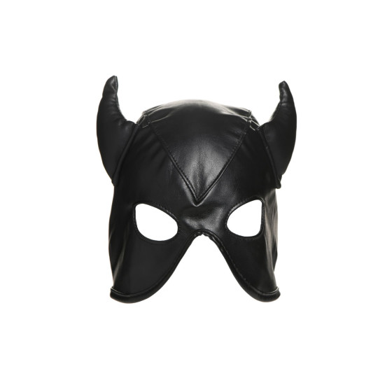 Маска для бондажу з рогами, чорна Master Series Dungeon Demon Bondage Mask with Horns Black