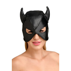 Маска для бондажу з рогами, чорна Master Series Dungeon Demon Bondage Mask with Horns Black